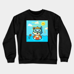 Cute Cat Snorkeling With Swimming Tires Crewneck Sweatshirt